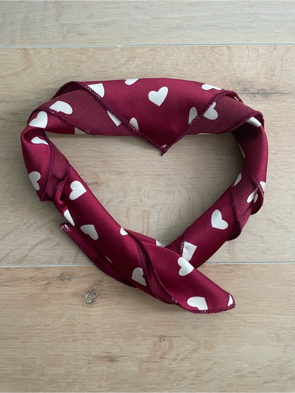 Burgundy Heart-Print Neck Scarf/ Hair Accessories/ Bag Accents